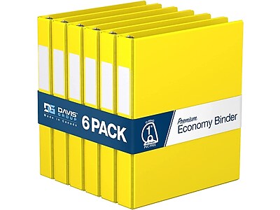 Davis Group Premium Economy 1" 3-Ring Non-View Binder, Yellow, 6/Pack (2301-05-06)