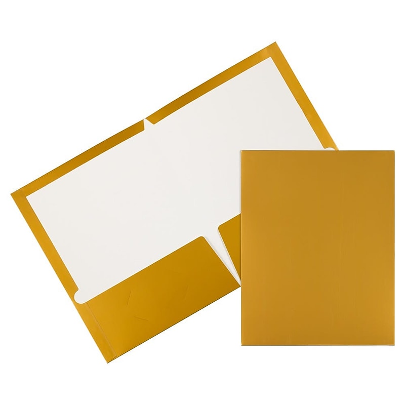 JAM Paper Glossy 3-Hole Punched 2 Pocket Cardstock Presentation Folder, Gold, 100/Box (385GGOB) image 1