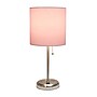 Creekwood Home Oslo 19.5" LED Table Lamp with USB Port, Brushed Steel/Light Pink Shade (CWT-2012-LP-LB)~#|#~22753AB1-7C81-47F3-9F60ABCAD0D61EAD_sc7