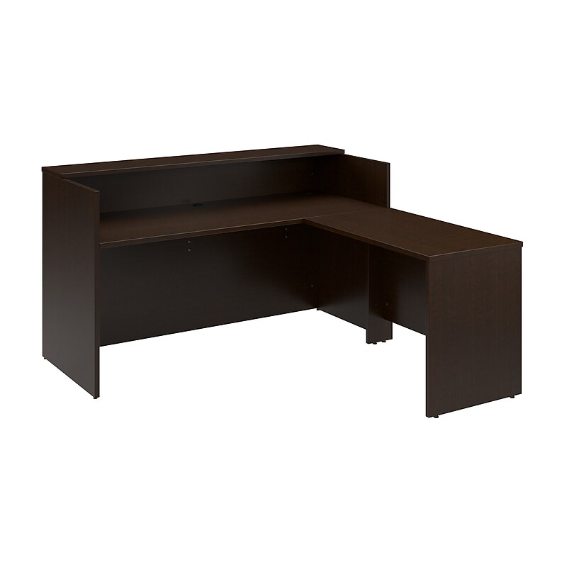 Bush Business Furniture Arrive 72"W L Shaped Reception Desk with Shelf, Mocha Cherry (ARV006MR) image 1