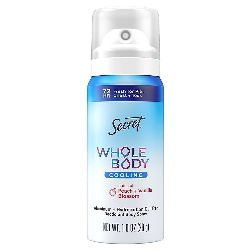 Secret Whole Body Cooling Deodorant Spray for Women, Peach & Vanilla Blossom Scent, Aluminum Free Deodorant, 1oz. (17015) image 1