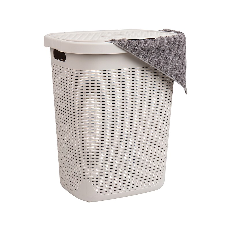 Mind Reader 13.21-Gallon Hamper with Lid, Plastic, Ivory (50HAMP-IVO) image 1