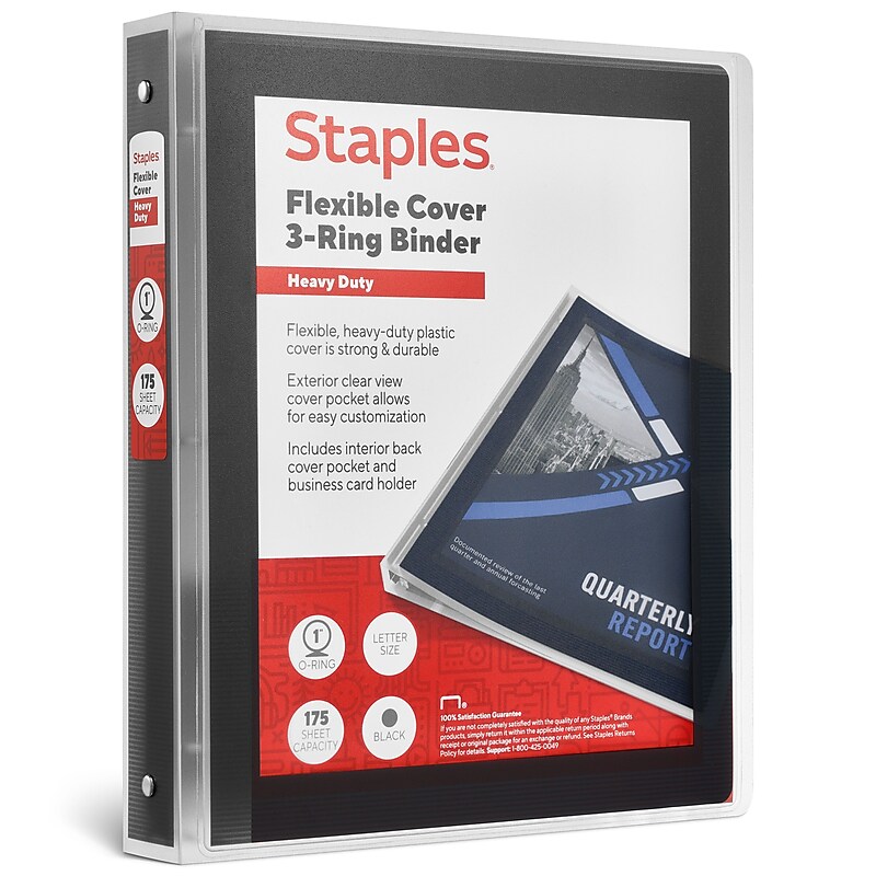 Staples Heavy Duty 1" 3-Ring Flexible Poly Binders, Black (ST62612) image 1