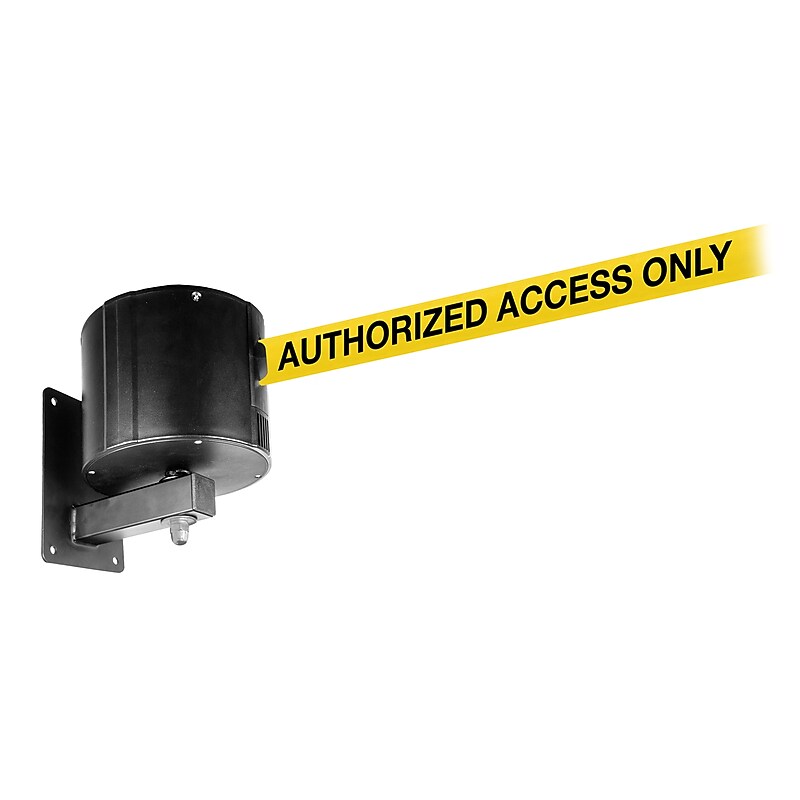 Queue Solutions WallPro 750 Wall-Mountable 55' Retractable Belt Barrier, AUTHORIZED ACCESS ONLY, Yellow/Black (WP750B-YBYBA) image 1
