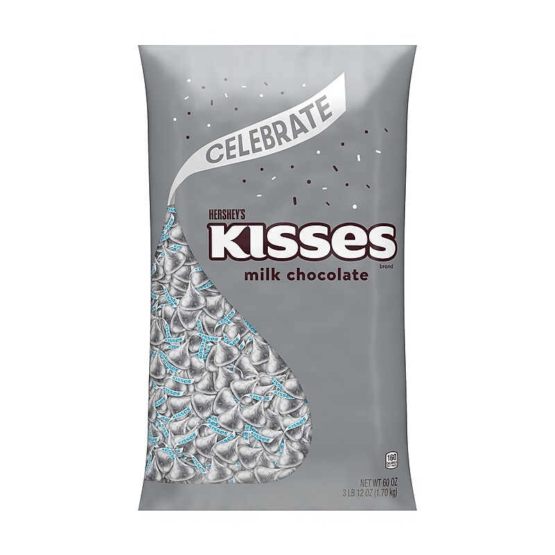 HERSHEY'S KISSES Milk Chocolate Candy Bulk Bag, Silver Foils, 60 oz., 400/Bag (HEC14208) image 1