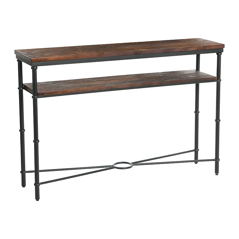 Storied Home Saratoga Rustic Solid Wood and Metal Console Table, Barn Door Grey (EC1096) image 1