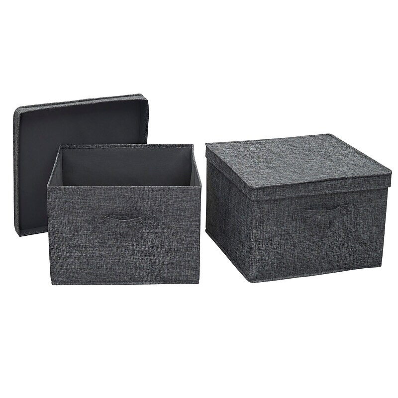 Household Essentials Medium Stackable Folding Fabric Square KD Storage Box, 10" x 15"x 15", 39 Qt., Gray, 2/Pack (7517-1) image 1