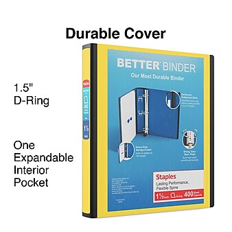 Staples 1 1/2" 3-Ring Better Binder, Yellow (19060)