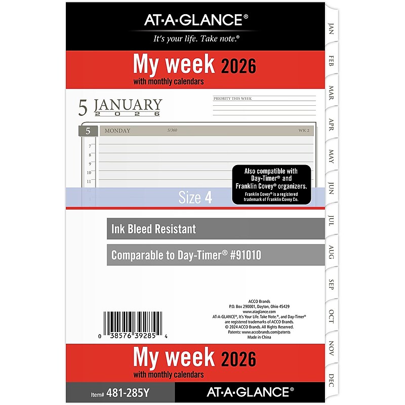 2026 AT-A-GLANCE 8.5" x 5.5" Weekly & Monthly Planner Refill Pages, White/Brown (481-285Y-26) image 1