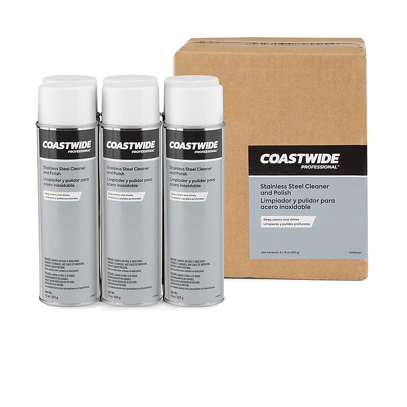 Coastwide Professional™ Stainless Steel Cleaner and Polish, Lemon Scent, 15 Oz., 6/Carton (CW58497-A) image 1