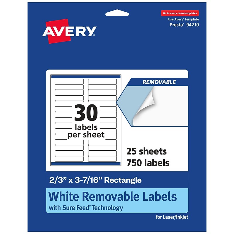 Avery Laser/Inkjet Multipurpose Labels, White, 30 Labels/Sheet, 25 Sheets/Pack (94210-RMP25) image 1