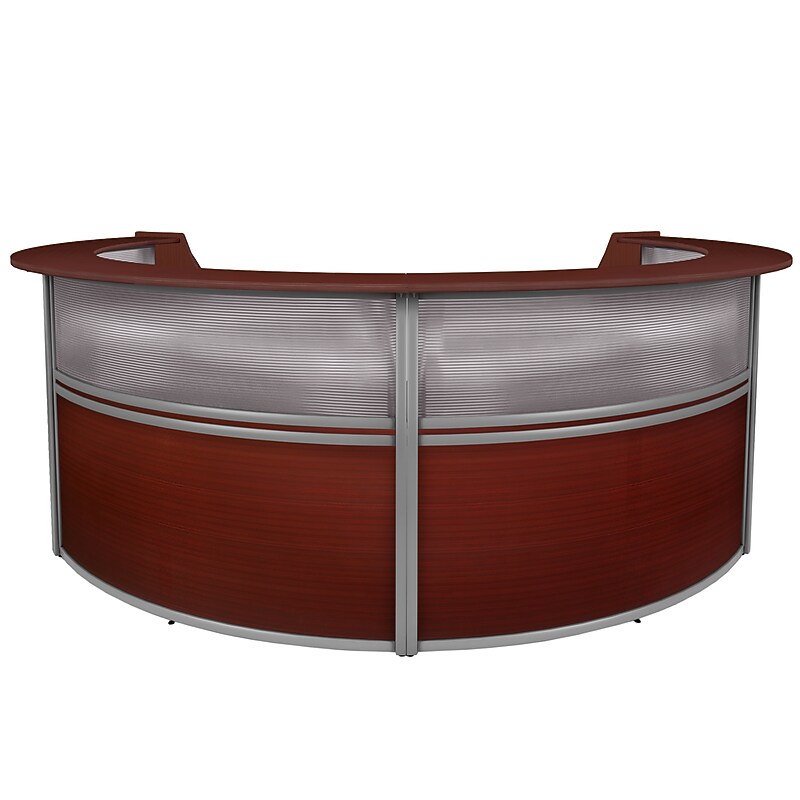 Regency Marque 142"W Curved Reception Desk Workstation, Mahogany (77314MH) image 1