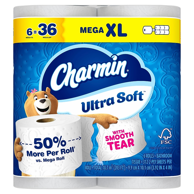 Charmin Ultra Soft Super Mega Toilet Paper, 2-Ply, White, 336 Sheets/Roll, 6 Rolls/Pack (08467) image 1