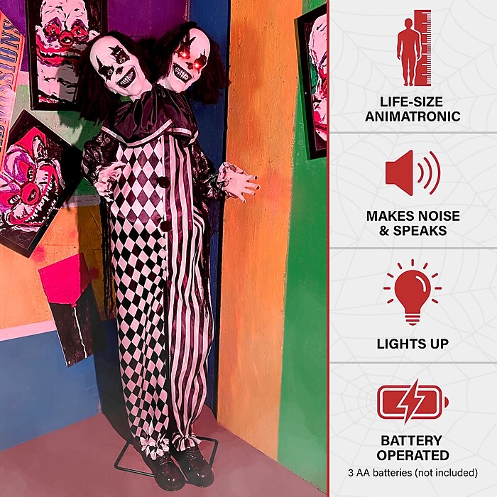 Haunted Hill Farm Lifesize Animatronic Two-Headed Clown (HHCLOWN