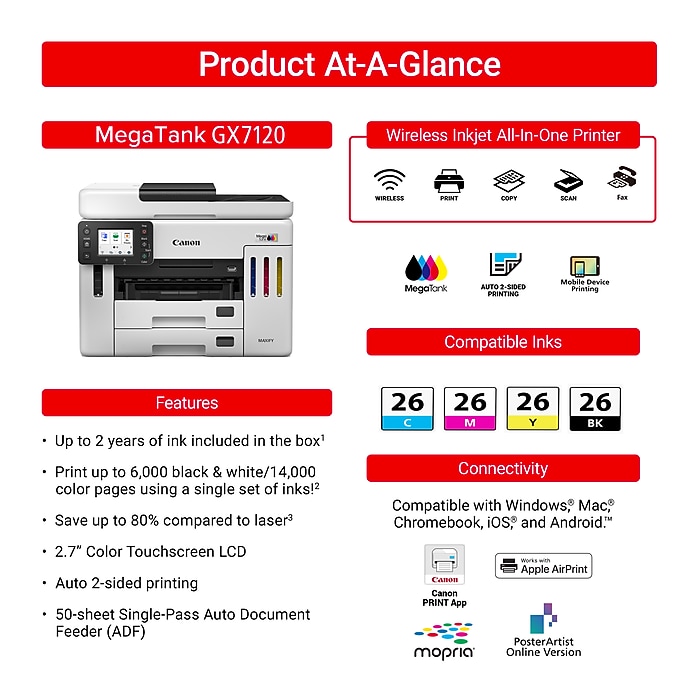 Canon Maxify GX7120 Wireless Color All-In-One Megatank Inkjet