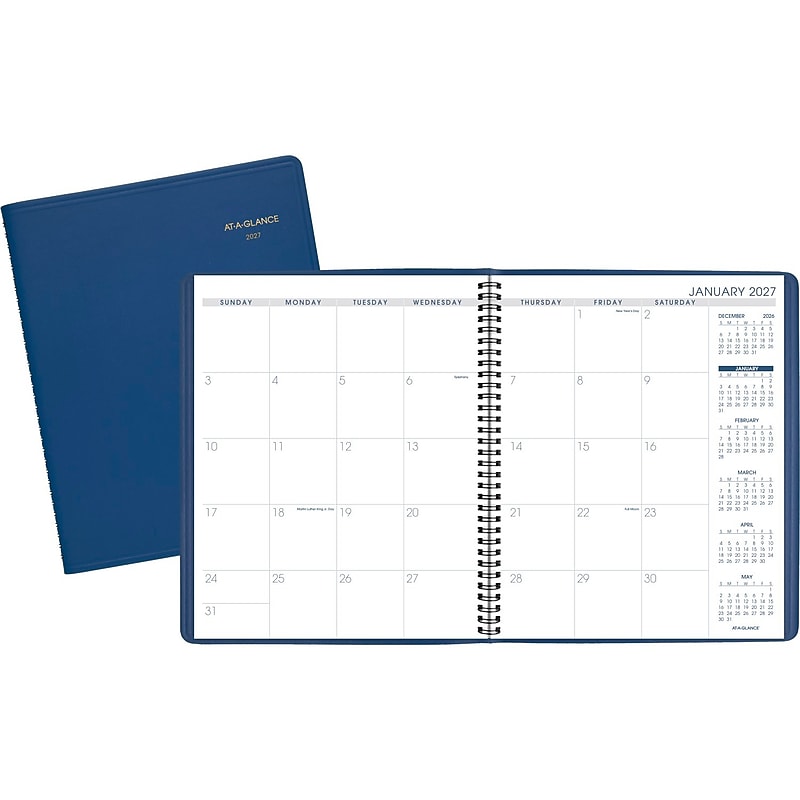 2027-2028 AT-A-GLANCE 9" x 11" Monthly Planner, Faux Leather Cover, Blue (70-250-20-27) image 1