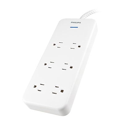 Philips Adapt 6-Outlet Adapter-Spaced Surge Protector, 1080J, 8 ft. Braided Cord, White (SPC6066WB/37-T2) Simolary simolary.com