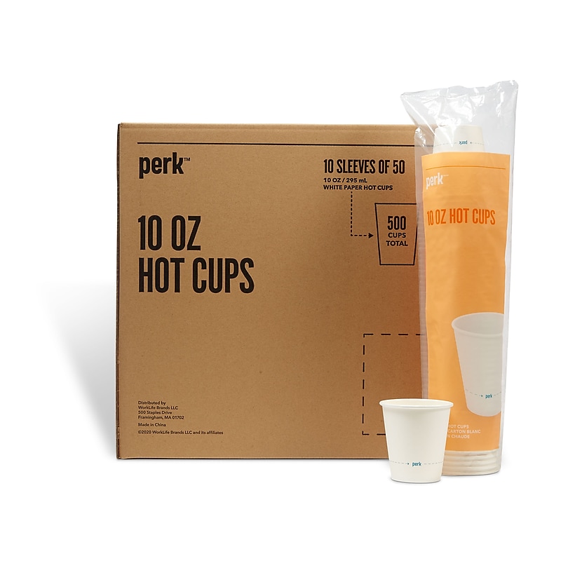 Perk™ Paper Hot Cups, 10 oz., White, 50/Sleeve, 10 Sleeves/Carton (PK59143CT) image 1