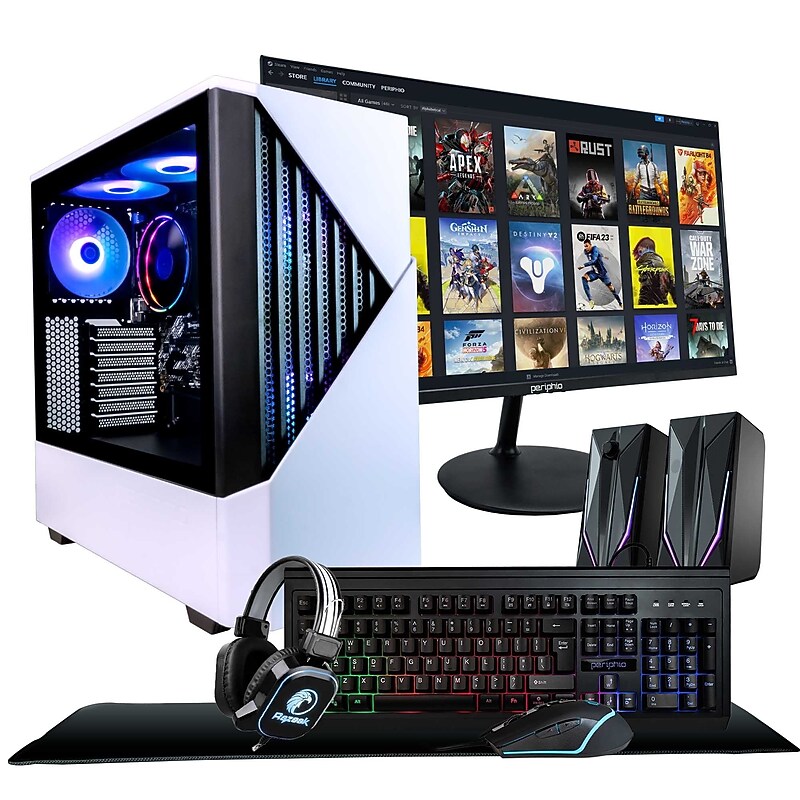 Periphio Castle Gaming Desktop Computer Including 24" Monitor, AMD Ryzen 5, Radeon Vega 7, 16GB RAM, 1TB SSD, Windows 11 Home image 1