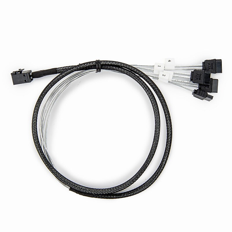 Rocstor Premium 3.2' Internal Mini SAS to 4x SATA Data Cable, Male/Male, Black/Silver (Y10C870-B1) image 1