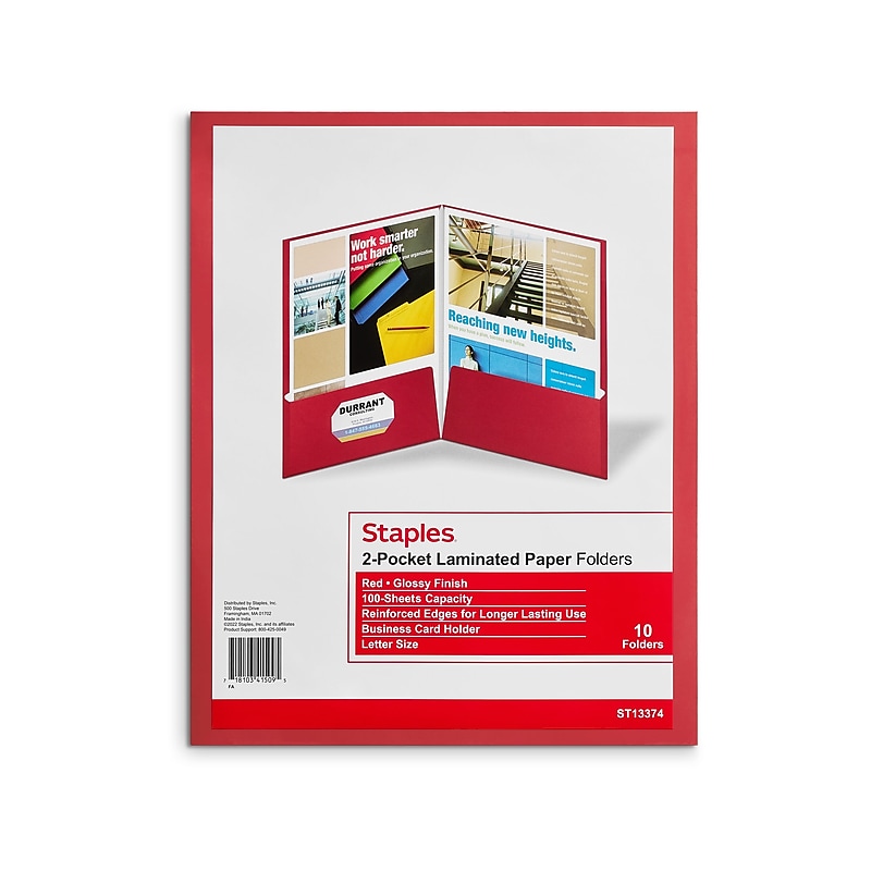 Staples Glossy 2-Pocket Paper Folder, Red, 10/Pack (13374-CC) image 1