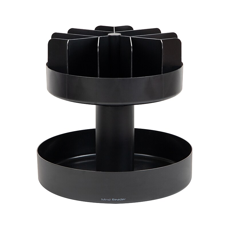Mind Reader Plastic 2-Tier Snack Tray Carousel Countertop Organizer, Black (SNACKCAR-BLK) image 1