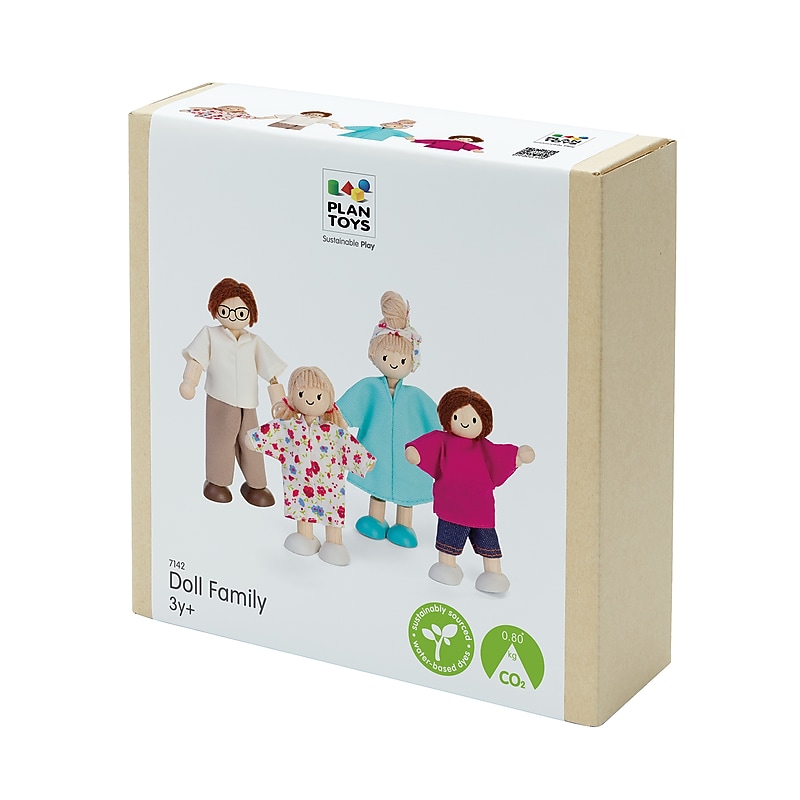 PlanToys Wooden Doll Family, Light Skin Tone & Brown Hair, 4/Set (PTS7142) image 1