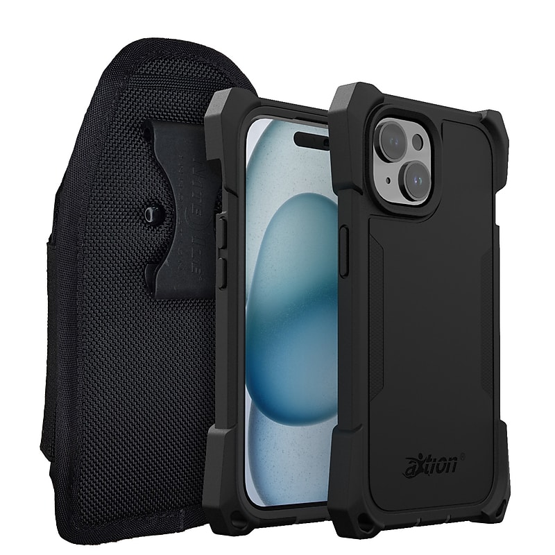 The Joy Factory aXtion Edge Bundle MagSafe Case & Holster for iPhone 15, Shock Absorbing, Black (CPA310HS) image 1