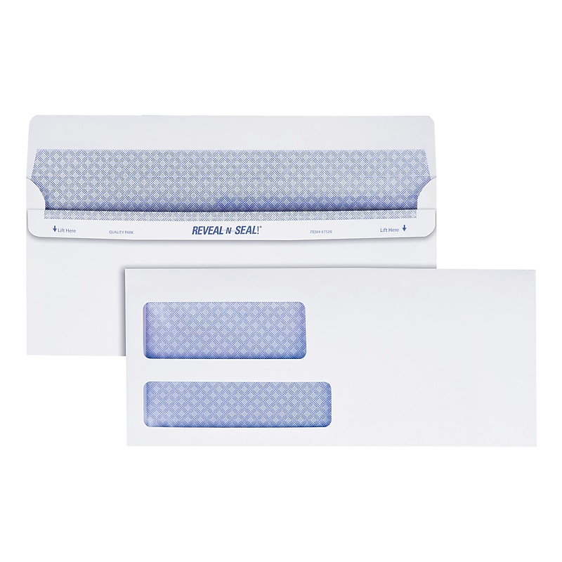 Staples Reveal-N-Seal Security Tinted #9 Double Window Envelopes, 3 7/8" x 8 7/8", White, 500/Box (1017262) image 1