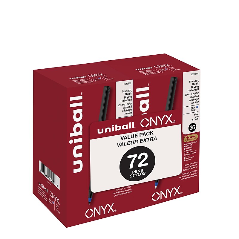 uni-ball Onyx Rollerball Pens, Fine Point, 0.7mm, Blue Ink, 72/Box (2013568) image 1