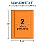 Avery Laser/Inkjet Multipurpose Rectangle Labels, 5" x 6", Bright Orange, 20/Pack (94257)~#|#~235FEA99-C4B8-42E4-984548EECFA3341D_sc7
