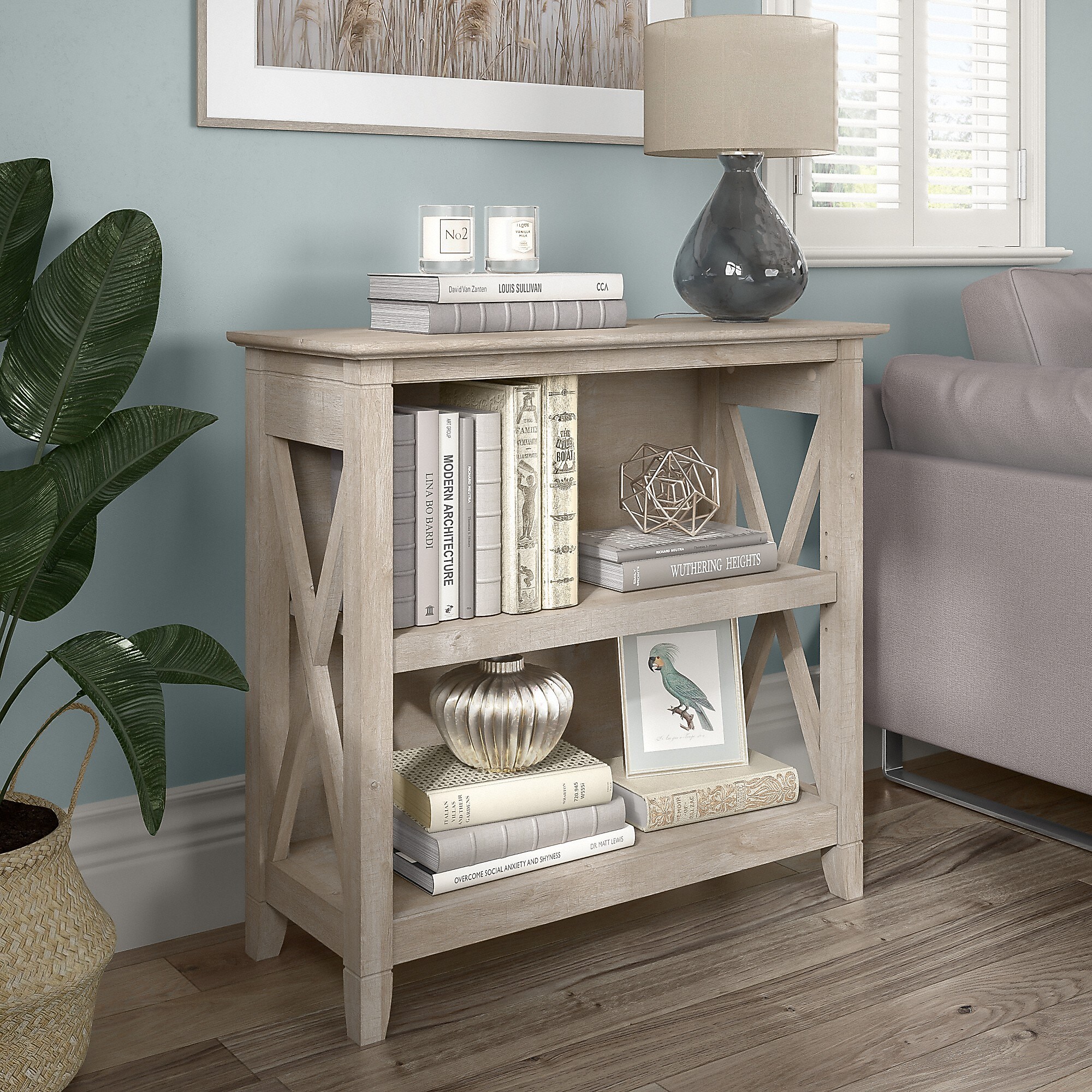Bush Furniture Key West 30″H 2-Shelf Bookcase with Adjustable Shelf, Washed Gray (KWB124WG-03) Sansujyuku sansujyuku.com