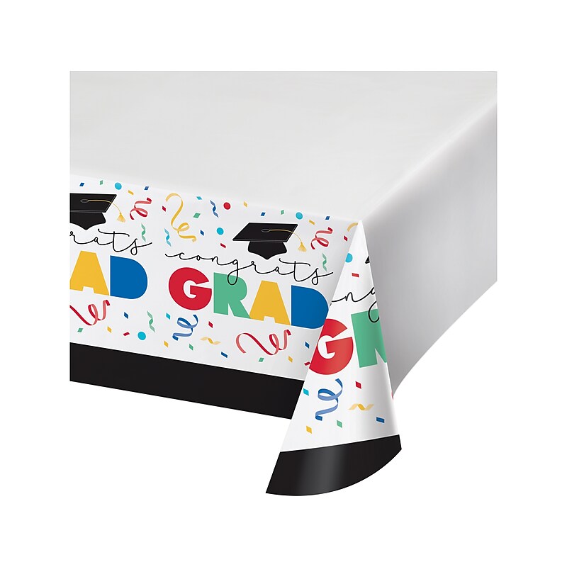 Creative Converting Cap Toss Graduation Tablecloth, Multicolor, 3/Pack (DTC369878TC) image 1