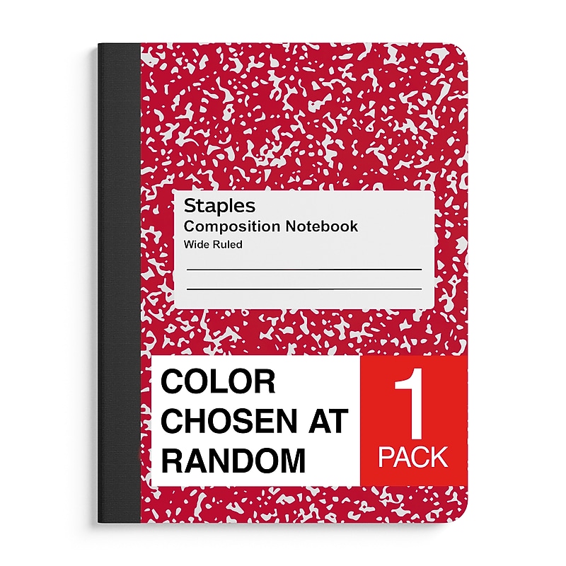 Staples 1-Subject Composition Notebook, 7.5" x 9.75", Wide Ruled, 100 Sheets, Color chosen at random (ST55077C) image 1