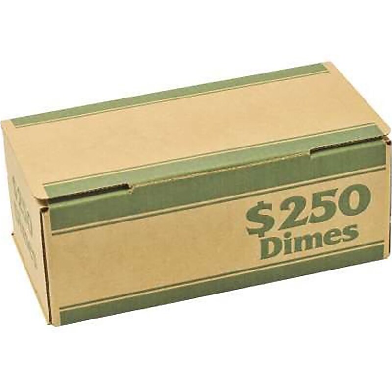 CONTROLTEK $250 Dimes Coin Box, 1-Compartment, Kraft/Green, 50/Pack (560061) image 1
