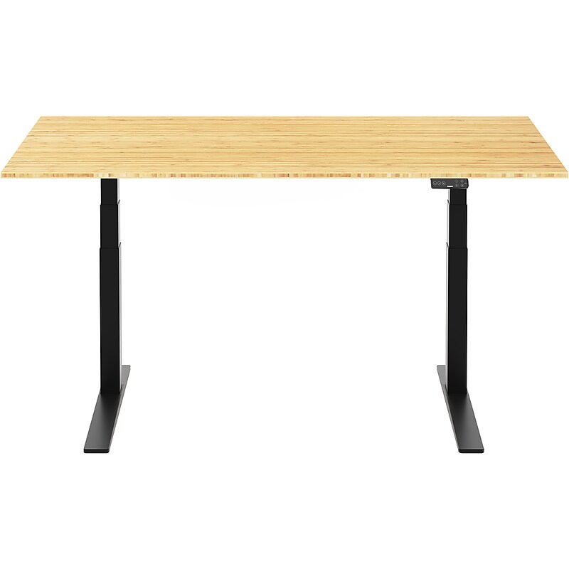 FlexiSpot E7 Pro 72"W Electric Adjustable Standing Desk, Bamboo/Black (E7BPRO7230-LBZB) image 1