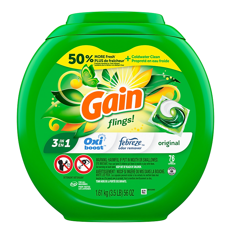 Gain Flings HE Laundry Detergent Capsules, Original Scent, 56 oz., 76 Capsules (09485) image 1
