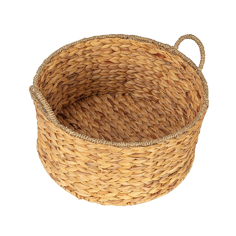 Household Essentials Round Handwoven Water Hyacinth and Seagrass Basket with Handles, Natural (HE1189) image 1