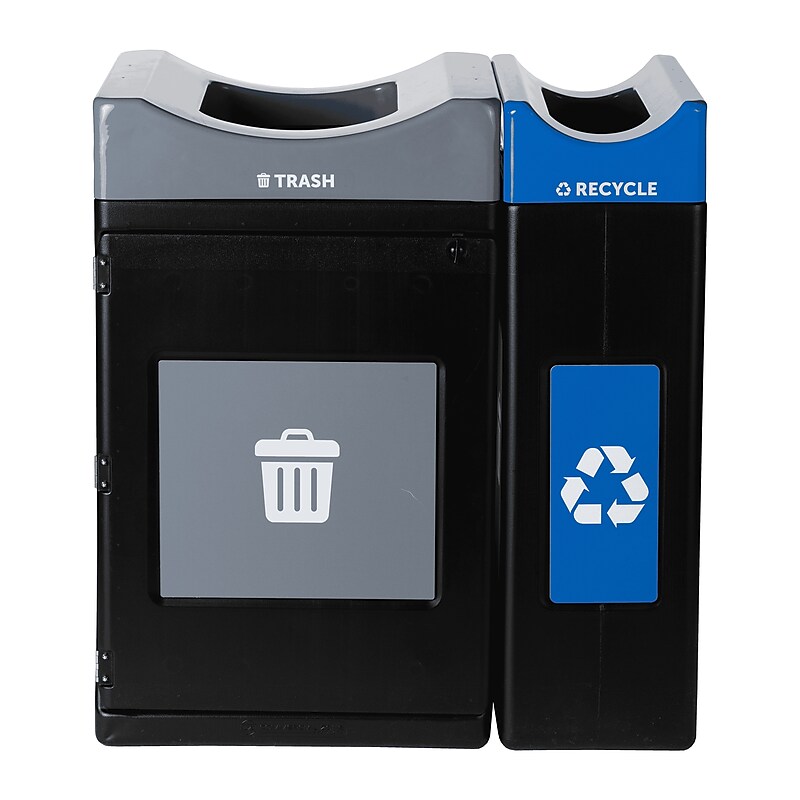 Commercial Zone Avante Series Polyethylene Dual-Stream Trash and Recycling Center, 85 Gallon, Black (787203MSA) image 1
