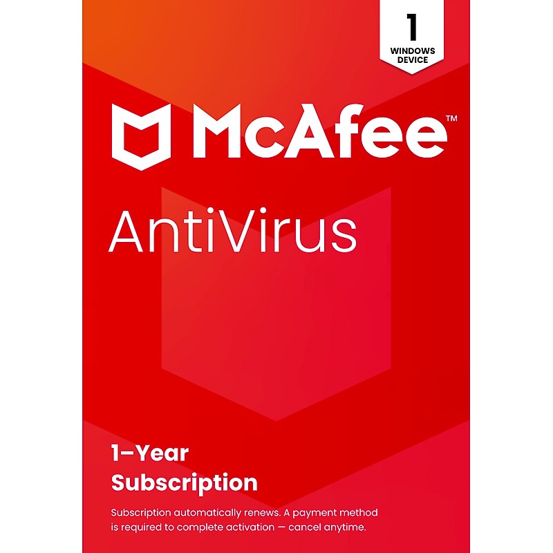 McAfee AntiVirus for 1 User, 1-Year Subscription with Auto-Renewal, Windows, In-Store Activation (MAB51EST1RAAM) image 1