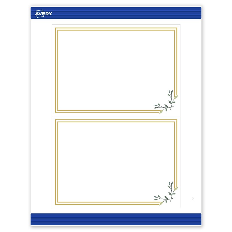 Avery Gold Double Border with Florals Matte Blank Card, White, 20/Pack (S00-DN1) image 1