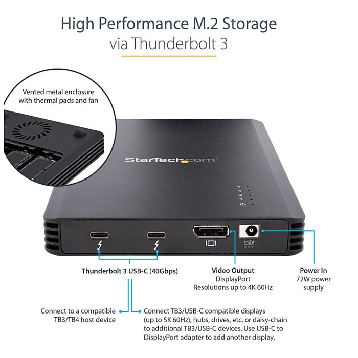 StarTech Thunderbolt External Hard Drive Enclosure, SSD, Black