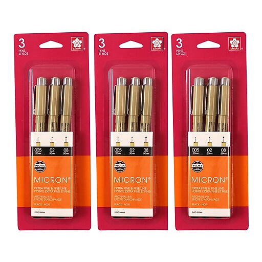 Sakura Pigma Micron Pen, Fineliner, Multicolor Ink, 3/Bundle