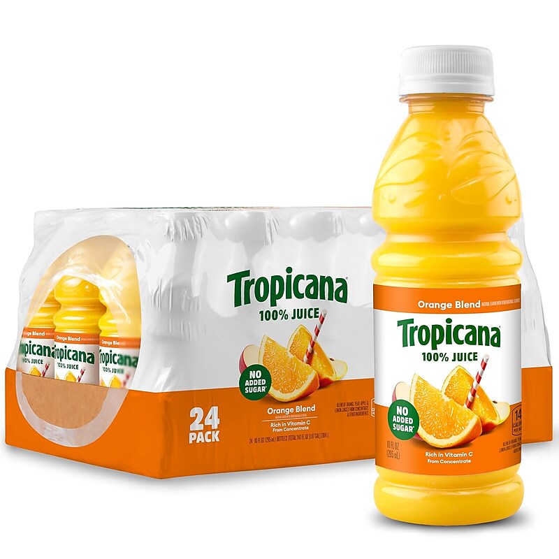 Tropicana 100% Orange Juice, No Sugar Added, No Pulp, 10 oz., 24 Bottles/Pack (TRO00233) image 1