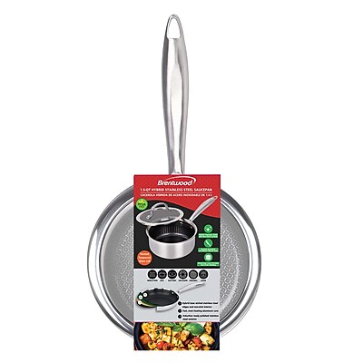 Brentwood - B-sph16l 3-ply Hybrid Non-stick Stainless Steel Saucepan With Tempered Glass Lid (1.5 Qt.) - Silver - Thumbnail 3