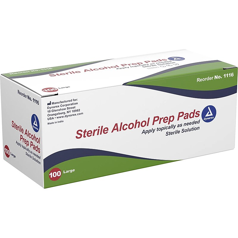 Dynarex Alcohol Pads,  3.54" x 1.18", 100 Pads/Box, 10 Boxes/Pack (1116) image 1