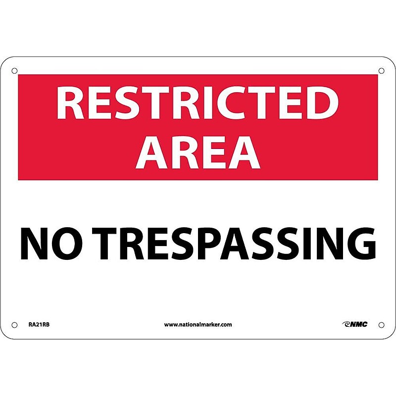 Notice Signs; Restricted Area, No Trespassing, 10X14, Rigid Plastic image 1