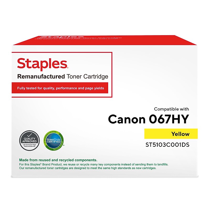 Staples Remanufactured Yellow High YieldToner Cartridge Replacement for Canon 067H (ST5103C001DS) image 1