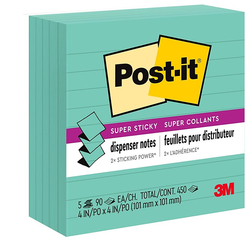 Post-it Super Sticky Notes, 4" x 4", Aqua Wave, Lined, 90 Sheets/Pad, 5 Pads/Pack (R440WASS) image 1