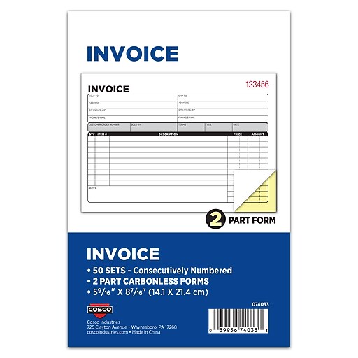 Cosco 2-Part Carbonless Invoices, 5.56" x 8.44", 50 Sets/Book, 5/Pack ...